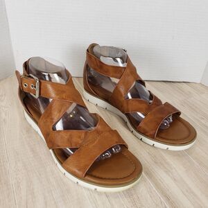 Sofft Womens Mirabelle Sandals Size 9.5 M Tan Leather Strappy Ankle Strap Comfy